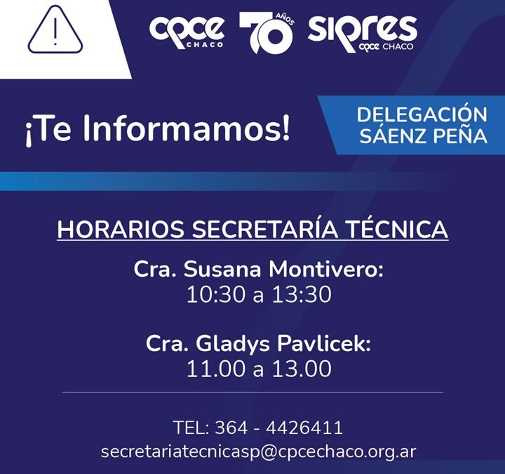 Horarios Secretaría Técnica – Sede Sáenz Peña